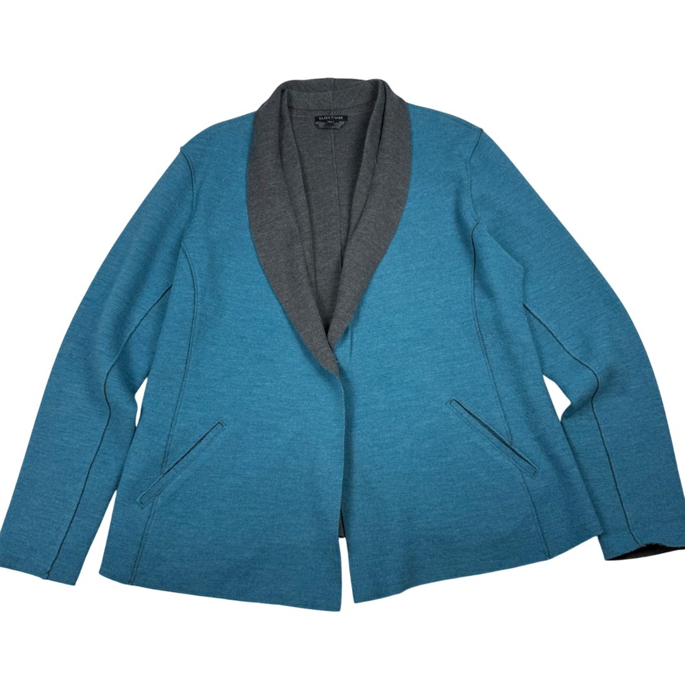 Eileen Fisher Merino Wool Shawl Collar Cardigan Jacket Minimalist XL Quiet Lux‎